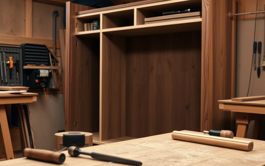 Custom wardrobe carcass being assembled in a joinery workshop