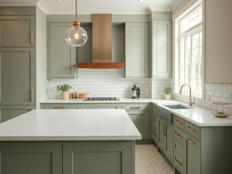 Renovated kitchen with sage green cabinets in a USJ terrace house
